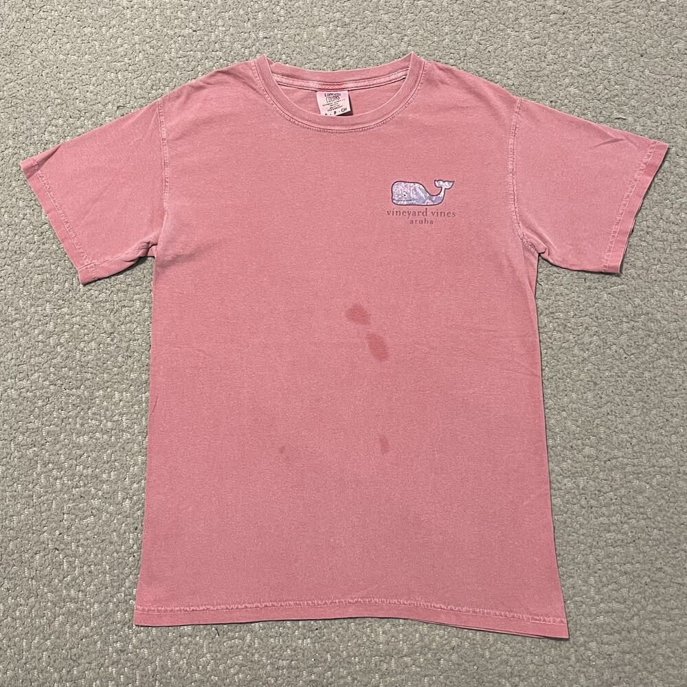 Vineyard Vines T Shirt Mens S Red Aruba Whale Logo Graphic Comfort Colors Tee
